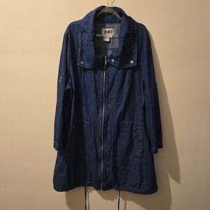 AMX Women Blue Denim Full Zip Utility Jacket Longline Cotton 1X chore coat